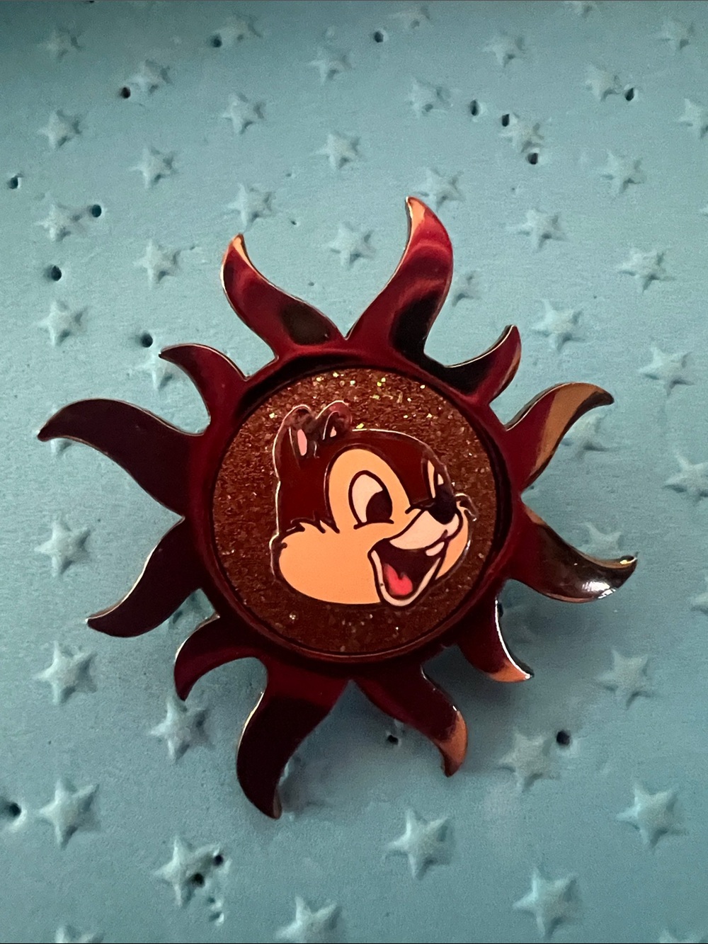 Disney Sun Burst Chip 3D Glitter Center Copper Rare Vintage Pin